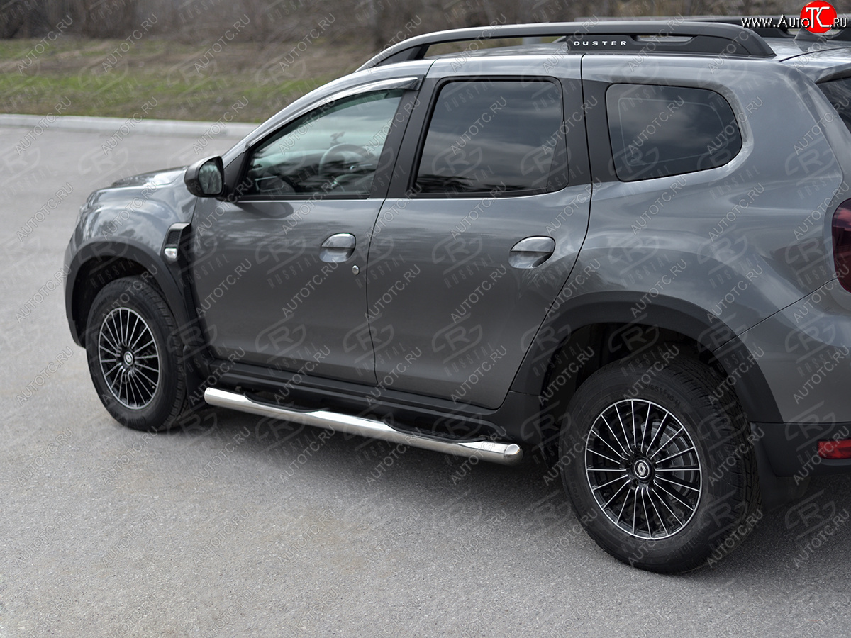 20 999 р. Защита порогов (Ø76 мм, с проступью) SLITKOFF  Renault Duster  HM (2021-2024) рестайлинг (срез на торцах круглый 90°, полированная нержавейка)  с доставкой в г. Керчь
