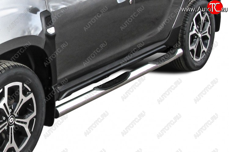17 699 р. Защита порогов Slitkoff (Ø76 мм, с проступями)  Renault Duster  HM (2021-2024) рестайлинг (Полированная нержавейка)  с доставкой в г. Керчь