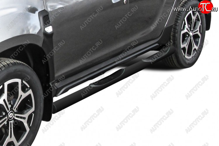 12 399 р. Защита порогов Slitkoff (Ø76 мм, с проступями)  Renault Duster  HM (2021-2024) рестайлинг (СТаль окрашенная, цвет черный)  с доставкой в г. Керчь
