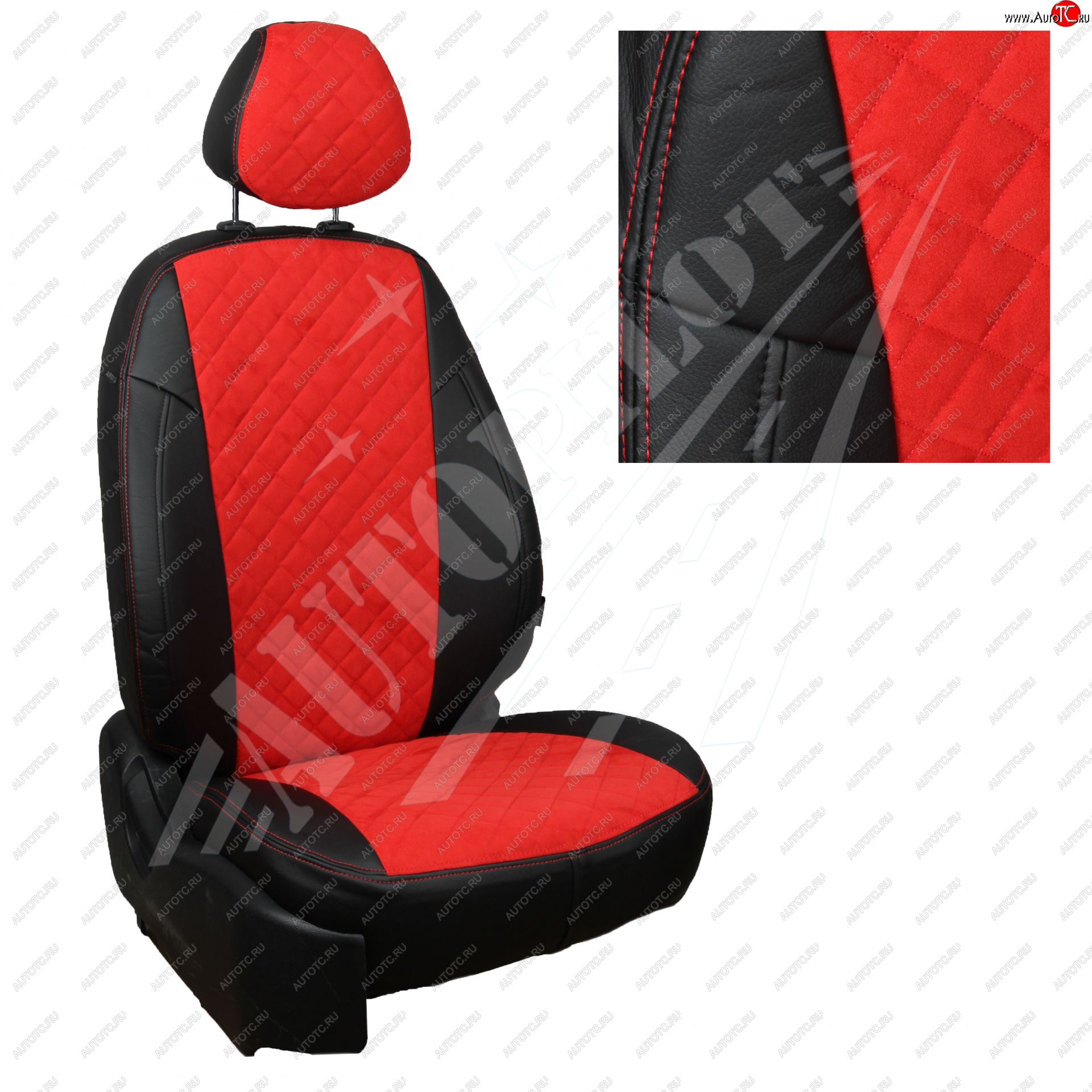 14 449 р. Чехлы сидений AUTOPILOT Алькантара Ромб (задняя спинка 40/60)  Renault Duster  HM (2021-2024) рестайлинг (Черный + Красный)  с доставкой в г. Керчь