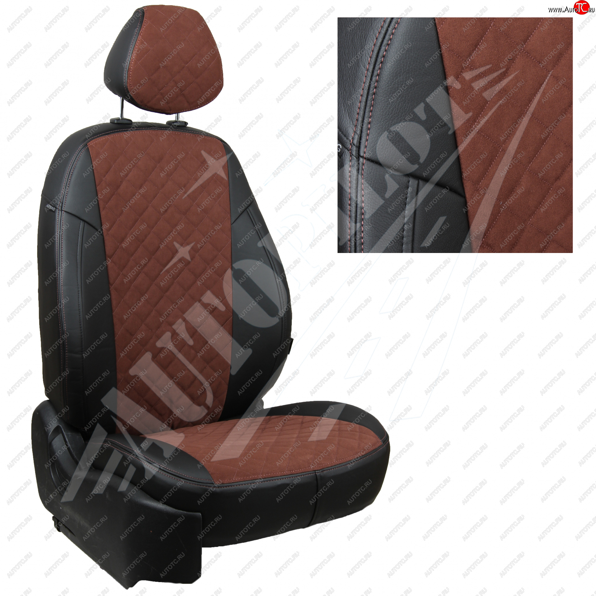 14 449 р. Чехлы сидений AUTOPILOT Алькантара Ромб (задняя спинка 40/60)  Renault Duster  HM (2021-2024) рестайлинг (Черный + Шоколад)  с доставкой в г. Керчь