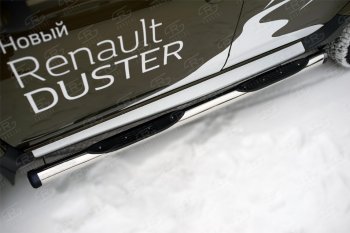 Пороги труба d76 с накладкой SLITKOFF (чёрные V2) Renault Duster  HS (2015-2021) рестайлинг