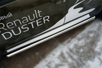 Защита порогов (Ø63 мм, нержавейка) SLITKOFF Renault Duster  HS (2015-2021) рестайлинг (торцы со скосом 45°)