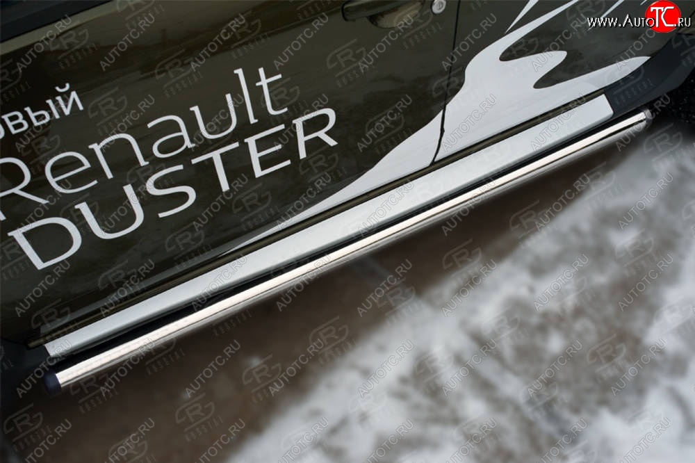 18 799 р. Защита порогов (Ø63 мм, нержавейка) SLITKOFF Renault Duster HS рестайлинг (2015-2021) (с пластиковыми заглушками)  с доставкой в г. Керчь