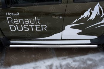 18 799 р. Защита порогов (Ø63 мм, нержавейка) SLITKOFF Renault Duster HS рестайлинг (2015-2021) (с пластиковыми заглушками)  с доставкой в г. Керчь. Увеличить фотографию 2