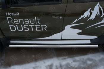 19 549 р. Защита порогов (Ø63 мм, нержавейка) SLITKOFF  Renault Duster  HS (2015-2021) рестайлинг (торцы 90°)  с доставкой в г. Керчь. Увеличить фотографию 2