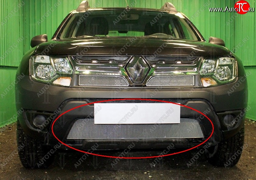 1 539 р. Нижняя защитная сетка на бампер Russtal (хром) Renault Duster HS рестайлинг (2015-2021)  с доставкой в г. Керчь