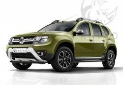 Защита переднего бампера (Ø63 мм, с полимерным покрытием) SLITKOFF Renault Duster  HS (2015-2021) рестайлинг (черный)
