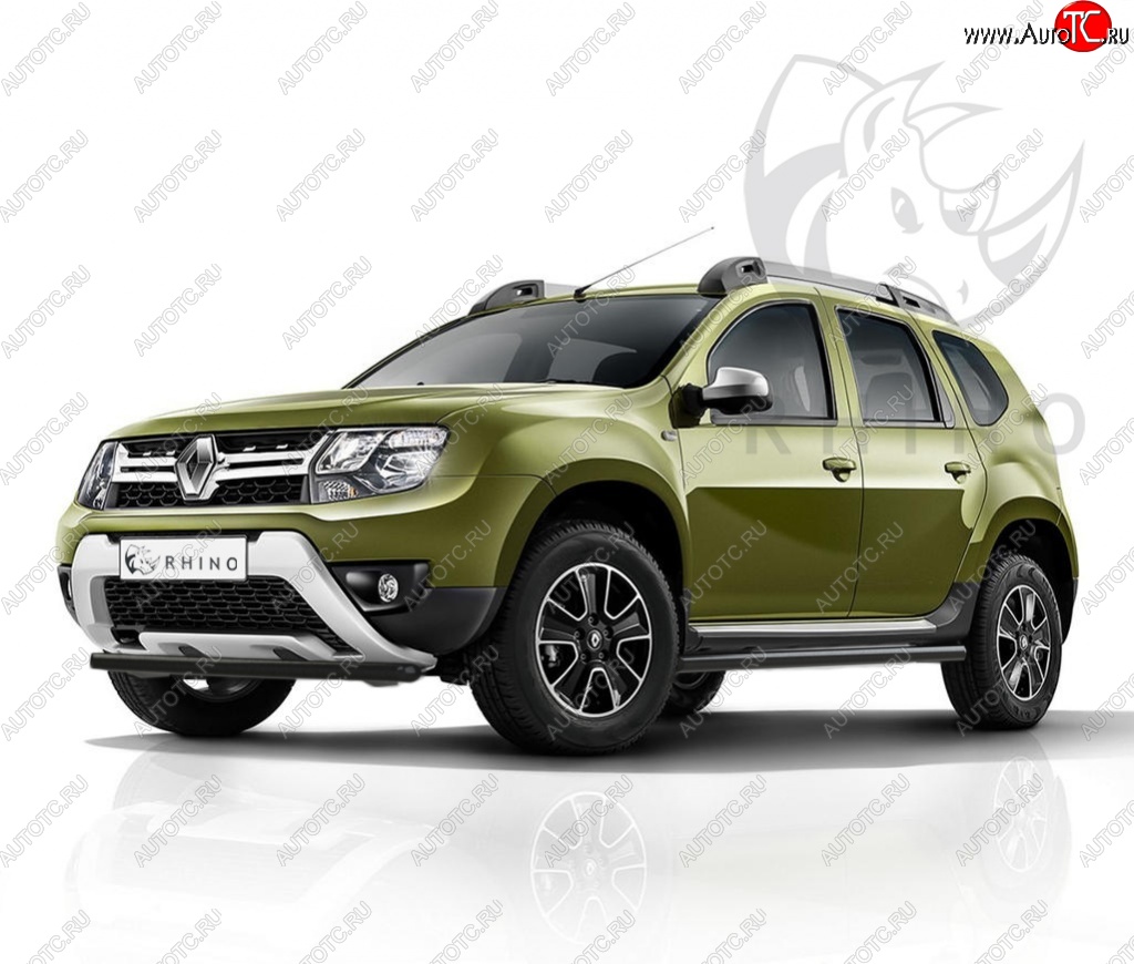 8 449 р. Защита переднего бампера (Ø63 мм, с полимерным покрытием) SLITKOFF Renault Duster HS рестайлинг (2015-2021) (черный)  с доставкой в г. Керчь