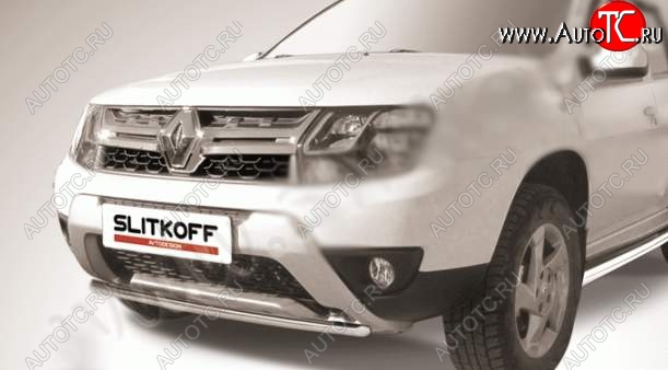 6 849 р. Защита переднего бампер Slitkoff Renault Duster HS рестайлинг (2015-2021) (Цвет: серебристый)  с доставкой в г. Керчь