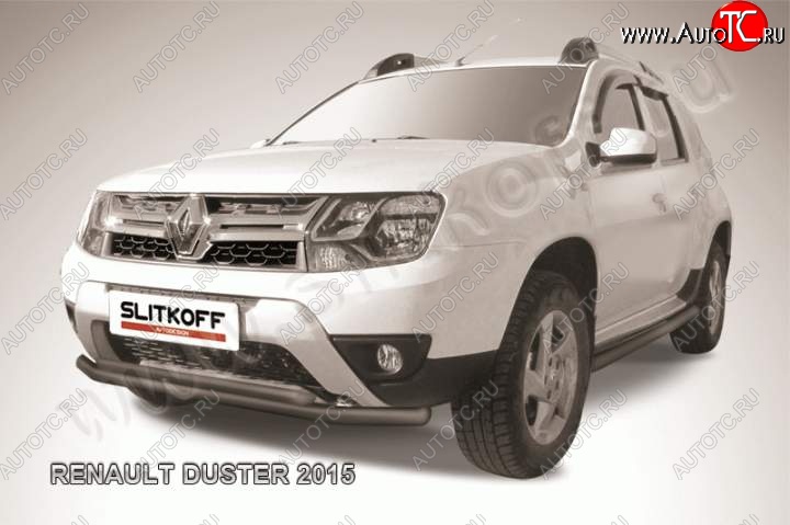 8 599 р. Защита переднего бампер Slitkoff Renault Duster HS рестайлинг (2015-2021) (Цвет: серебристый)  с доставкой в г. Керчь