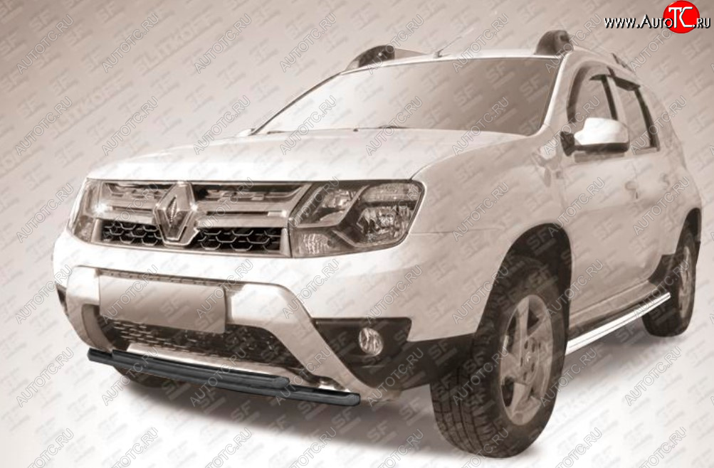 7 299 р. Защита переднего бампера Slitkoff (Ø 42+Ø 42, двойная). Renault Duster HS рестайлинг (2015-2021) (Сталь с полимерным покрытием. Цвет: черный)  с доставкой в г. Керчь