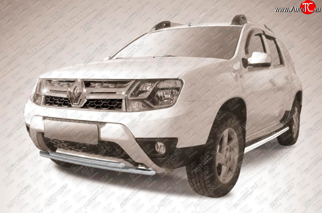 7 299 р. Защита переднего бампера Slitkoff (Ø 42+Ø 42, двойная).  Renault Duster  HS (2015-2021) рестайлинг (Сталь с полимерным покрытием. Цвет: серебристый)  с доставкой в г. Керчь