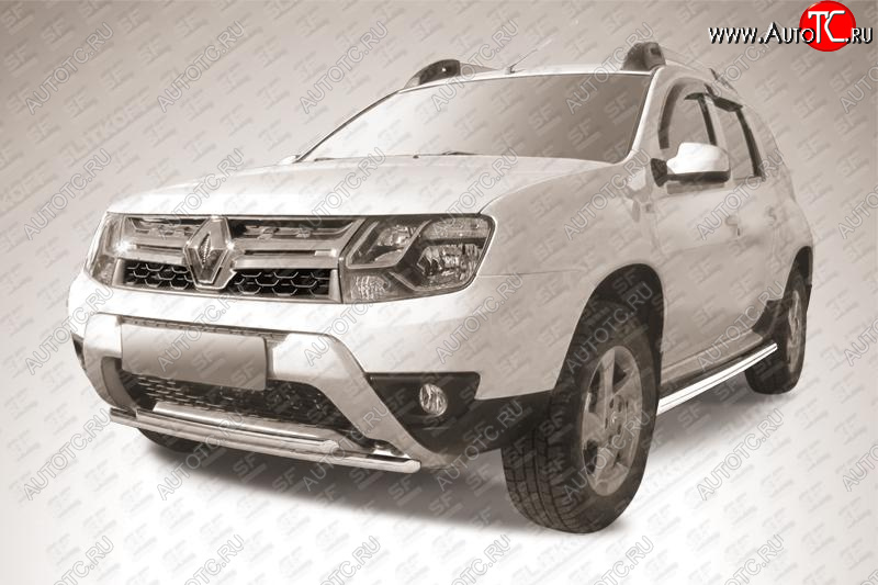 10 499 р. Защита переднего бампера Slitkoff (Ø 42+Ø 42, двойная).  Renault Duster  HS (2015-2021) рестайлинг (Нержавеющая сталь)  с доставкой в г. Керчь