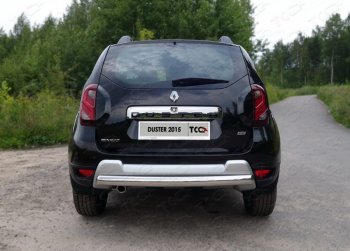 Защита заднего бампера (овальная короткая) ТСС (нержавейка d75х42 мм) Renault Duster  HS (2015-2021) рестайлинг