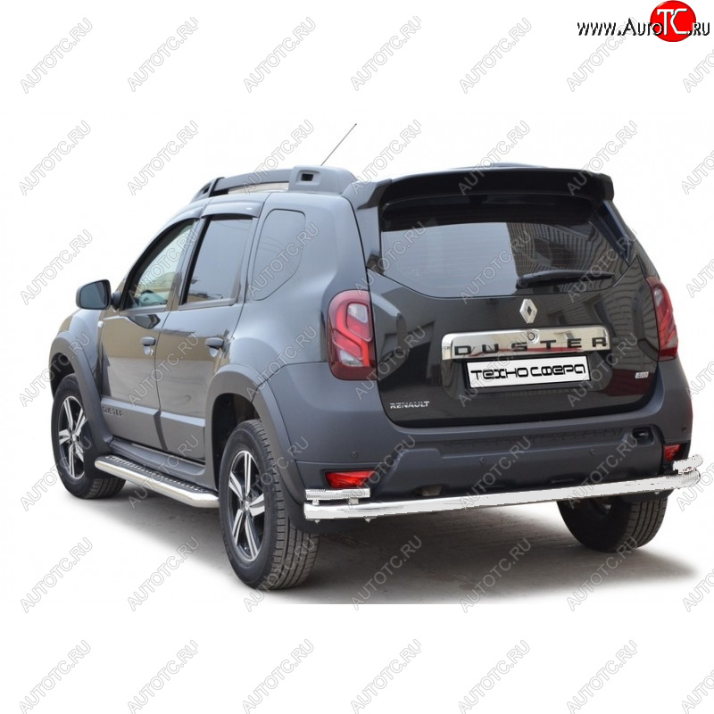 9 799 р. Защита заднего бампера ТехноСфера (Техно Сфера) (Ø63.5 мм) Renault Duster HS рестайлинг (2015-2021) (сталь с окраской, черный матовый)  с доставкой в г. Керчь
