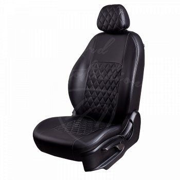 Чехлы для сидений Lord Autofashion Турин Ромб (экокожа, 60/40) Renault Duster  HS (2015-2021) рестайлинг (Черный, вставка черная, строчка черная)