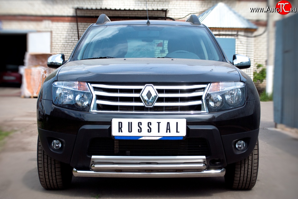 16 299 р. Защита переднего бампера (2 трубыØ63 и 42 мм, нержавейка) SLITKOFF  Renault Duster  HS (2010-2015) дорестайлинг  с доставкой в г. Керчь