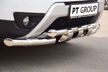 Защита переднего бампера двойная с зубьями из труб d63/63 мм Petroil Tuning Renault Duster  HS (2010-2021) дорестайлинг, рестайлинг (Нержавеющая полированная сталь)