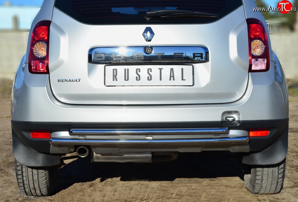 15 649 р. Защита заднего бампера (2 трубы Ø42 мм, нержавейка) SLITKOFF  Renault Duster  HS (2010-2015) дорестайлинг  с доставкой в г. Керчь