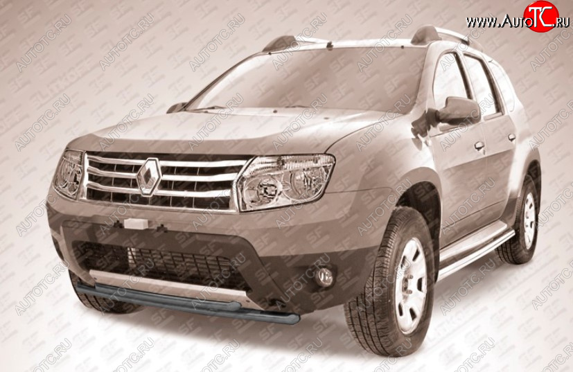 7 299 р. Защита переднего бампера Slitkoff (Ø 42+Ø 42, двойная). Renault Duster HS дорестайлинг (2010-2015) (Сталь с полимерным покрытием. Цвет: черный)  с доставкой в г. Керчь