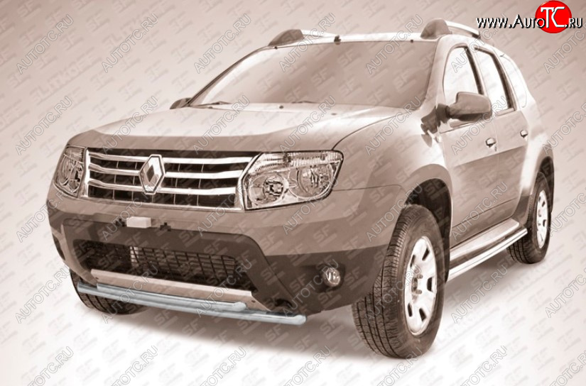 7 299 р. Защита переднего бампера Slitkoff (Ø 42+Ø 42, двойная).  Renault Duster  HS (2010-2015) дорестайлинг (Сталь с полимерным покрытием. Цвет: серебристый)  с доставкой в г. Керчь