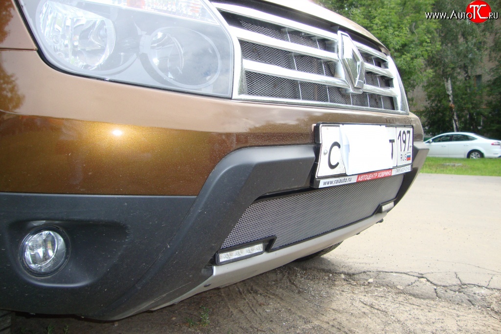 1 539 р. Сетка на бампер с вырезом под ДХО Russtal (хром) Renault Duster HS дорестайлинг (2010-2015)  с доставкой в г. Керчь