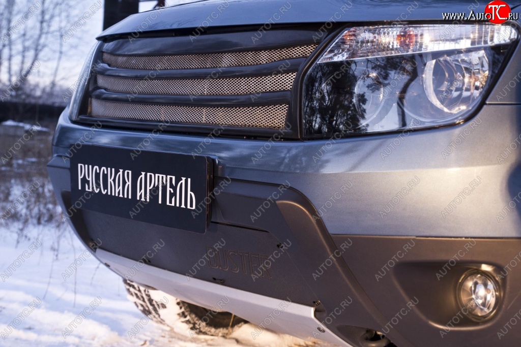 1 229 р. Зимняя заглушка решетки переднего бампера (с обвесом без дхо) РА  Renault Duster  HS (2010-2015) дорестайлинг  с доставкой в г. Керчь