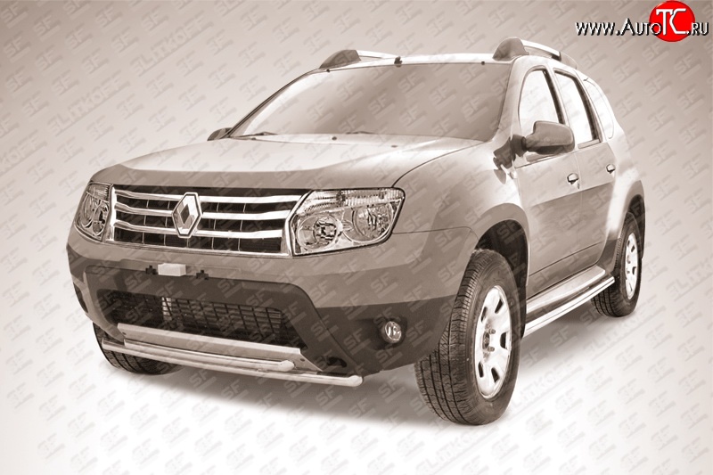 10 499 р. Двойная защита переднего бампера из труб диаметрами по 42 мм Slitkoff  Renault Duster  HS (2010-2015) дорестайлинг (Нержавеющая сталь)  с доставкой в г. Керчь