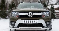 Защита переднего бампера (2 трубыØ63 и 42 мм с декор. пазом, нержавейка) SLITKOFF Renault Duster  HS (2010-2021) дорестайлинг, рестайлинг