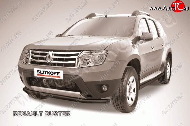7 499 р. Защита переднего бампер Slitkoff Renault Duster HS дорестайлинг (2010-2015) (Цвет: серебристый)  с доставкой в г. Керчь
