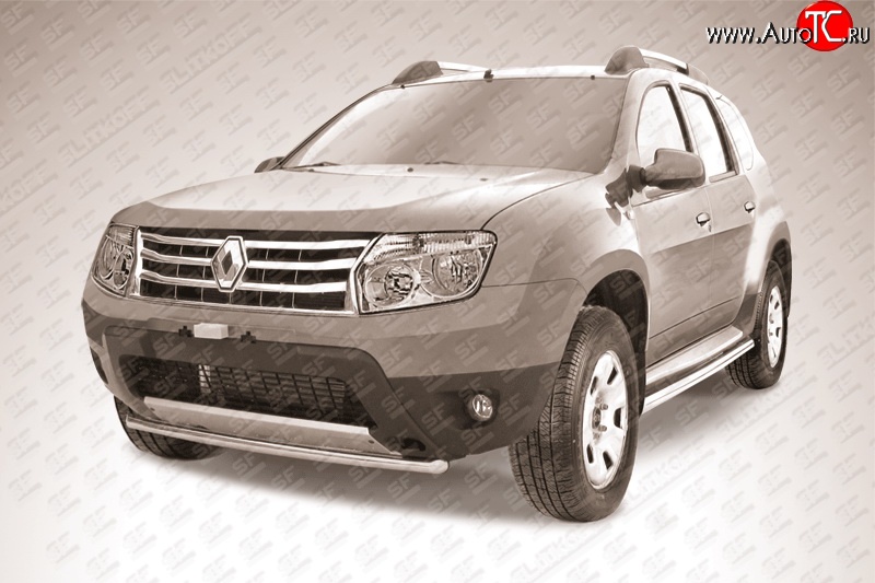 9 799 р. Одинарная защита переднего бампера диаметром 42 мм Slitkoff  Renault Duster  HS (2010-2015) дорестайлинг (Цвет: нержавеющая полированная сталь)  с доставкой в г. Керчь