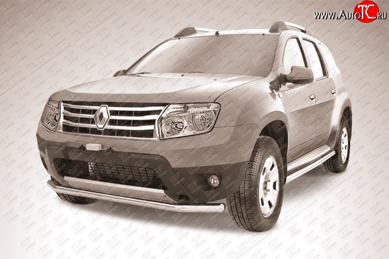 10 699 р. Одинарная защита переднего бампера из трубы диаметром 57 мм Slitkoff  Renault Duster  HS (2010-2015) дорестайлинг (Цвет: нержавеющая полированная сталь)  с доставкой в г. Керчь
