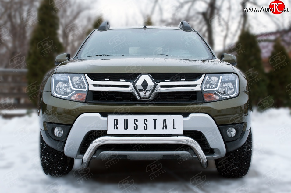 11 999 р. Защита переднего бампера (Ø63 мм волна, нержавейка) SLITKOFF  Renault Duster  HS (2015-2021) рестайлинг  с доставкой в г. Керчь