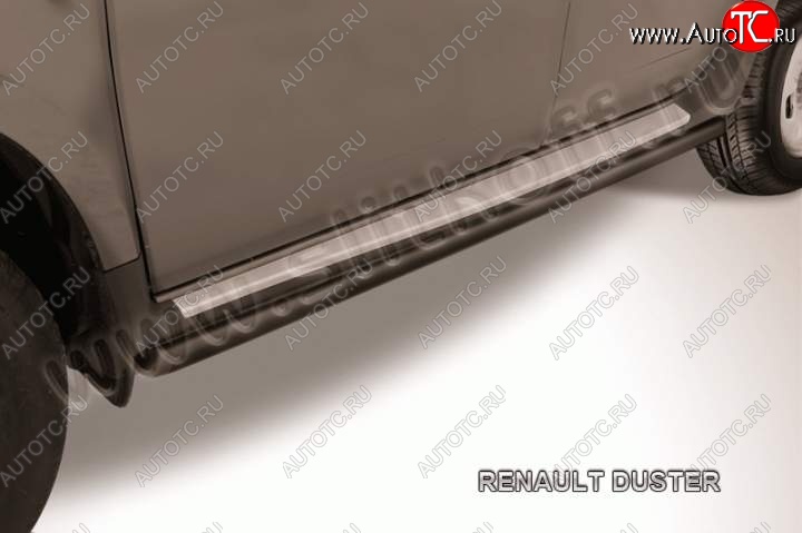 8 799 р. Защита порогов Slitkoff  Renault Duster  HS (2010-2015) дорестайлинг (Цвет: серебристый)  с доставкой в г. Керчь