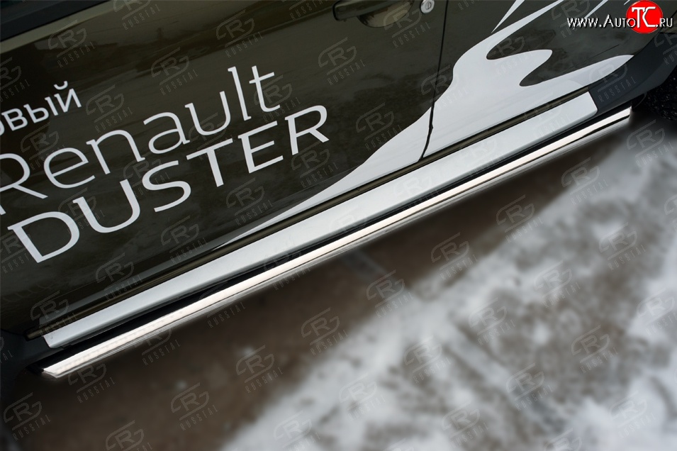 69 999 р. Защита порогов из круглой трубы диаметром 63 мм (рестайлинг) Russtal Renault Duster HS дорестайлинг (2010-2015) (Защита порогов с со скосами на торцах (вариант 1))  с доставкой в г. Керчь