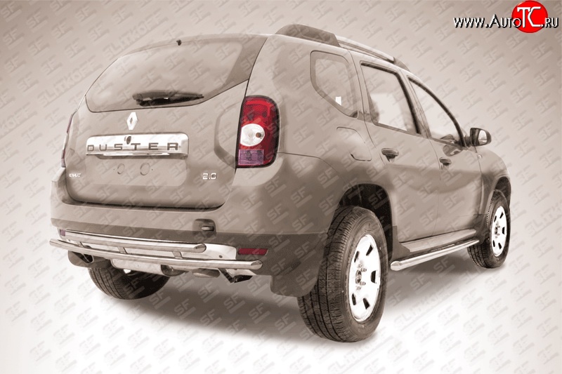 8 999 р. Двойная защита заднего бампера из труб диаметрами по 42 мм Slitkoff  Renault Duster  HS (2010-2015) дорестайлинг (Цвет: нержавеющая полированная сталь)  с доставкой в г. Керчь