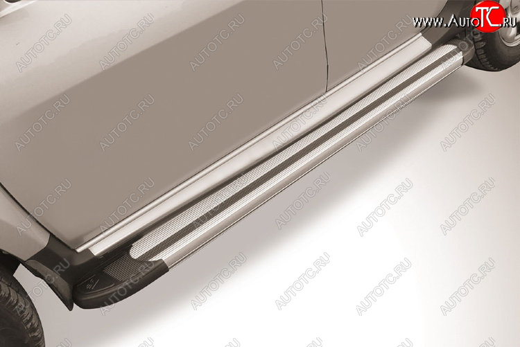 10 699 р. Пороги алюминиевые Slitkoff Renault Duster HS рестайлинг (2015-2021) (Luxe Silver)  с доставкой в г. Керчь