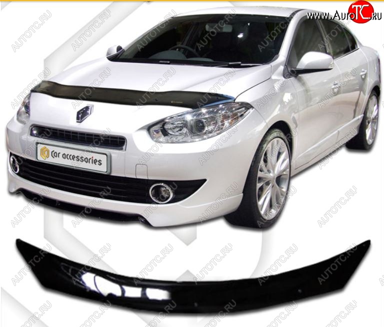 2 159 р. Дефлектор капота CA-Plastic Renault Fluence дорестайлинг (2010-2012) (Classic черный, Без надписи)  с доставкой в г. Керчь