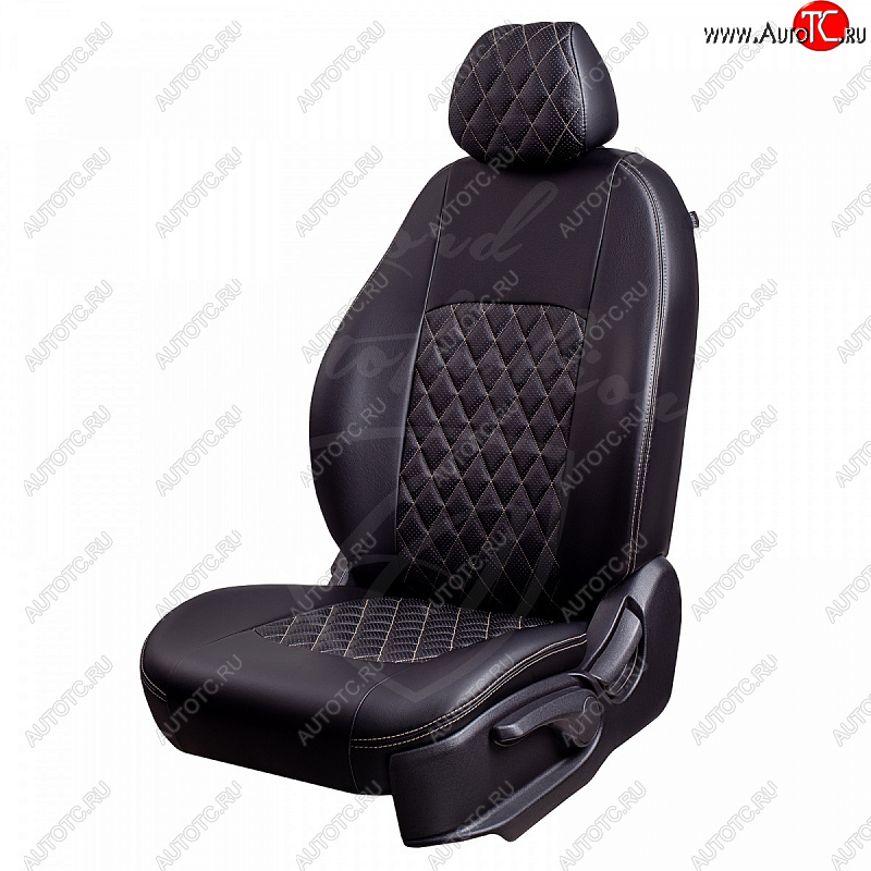9 449 р. Чехлы для сидений Lord Autofashion Турин Ромб (экокожа, 60/40) Renault Fluence дорестайлинг (2010-2012) (Черный, вставка черная, строчка бежевая)  с доставкой в г. Керчь