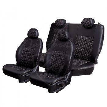 9 449 р. Чехлы для сидений Lord Autofashion Турин Ромб (экокожа, 60/40) Renault Fluence дорестайлинг (2010-2012) (Черный, вставка черная, строчка бежевая)  с доставкой в г. Керчь. Увеличить фотографию 3