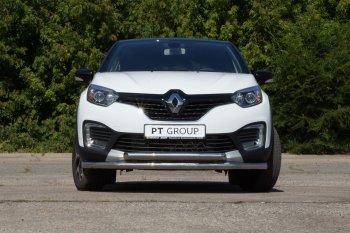 Защита переднего бампера двойная из труб d63/63 мм Petroil Tuning Renault Kaptur (2016-2020) дорестайлинг (Нержавеющая полированная сталь)