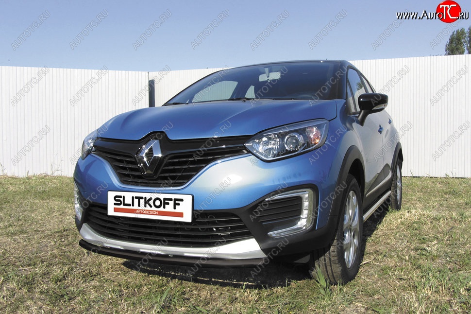 6 249 р. Защита переднего бампера из трубы d42 Slitkoff Renault Kaptur дорестайлинг (2016-2020) (Цвет: серебристый)  с доставкой в г. Керчь