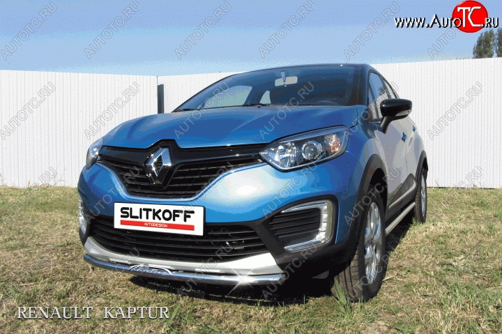 8 899 р. Одинарная защита переднего бампера диаметром 42 мм с надписью Slitkoff  Renault Kaptur (2016-2020) дорестайлинг (Для автомобиля 2WD)  с доставкой в г. Керчь