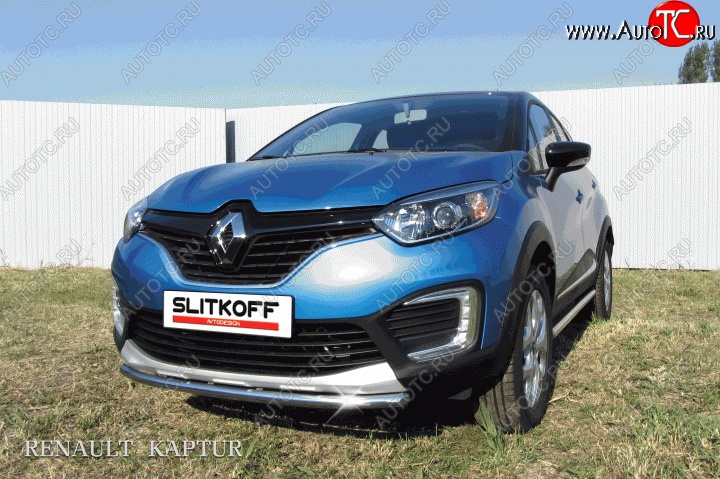 9 799 р. Одинарная защита переднего бампера диаметром 42 мм Slitkoff Renault Kaptur дорестайлинг (2016-2020) (Для автомобиля 2WD)  с доставкой в г. Керчь