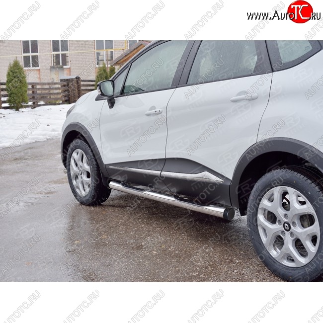 22 549 р. Защита порогов с пластиковыми вставками для ног из круглой трубы d76 мм SLITKOFF v2  Renault Kaptur (2016-2025) дорестайлинг, рестайлинг  с доставкой в г. Керчь