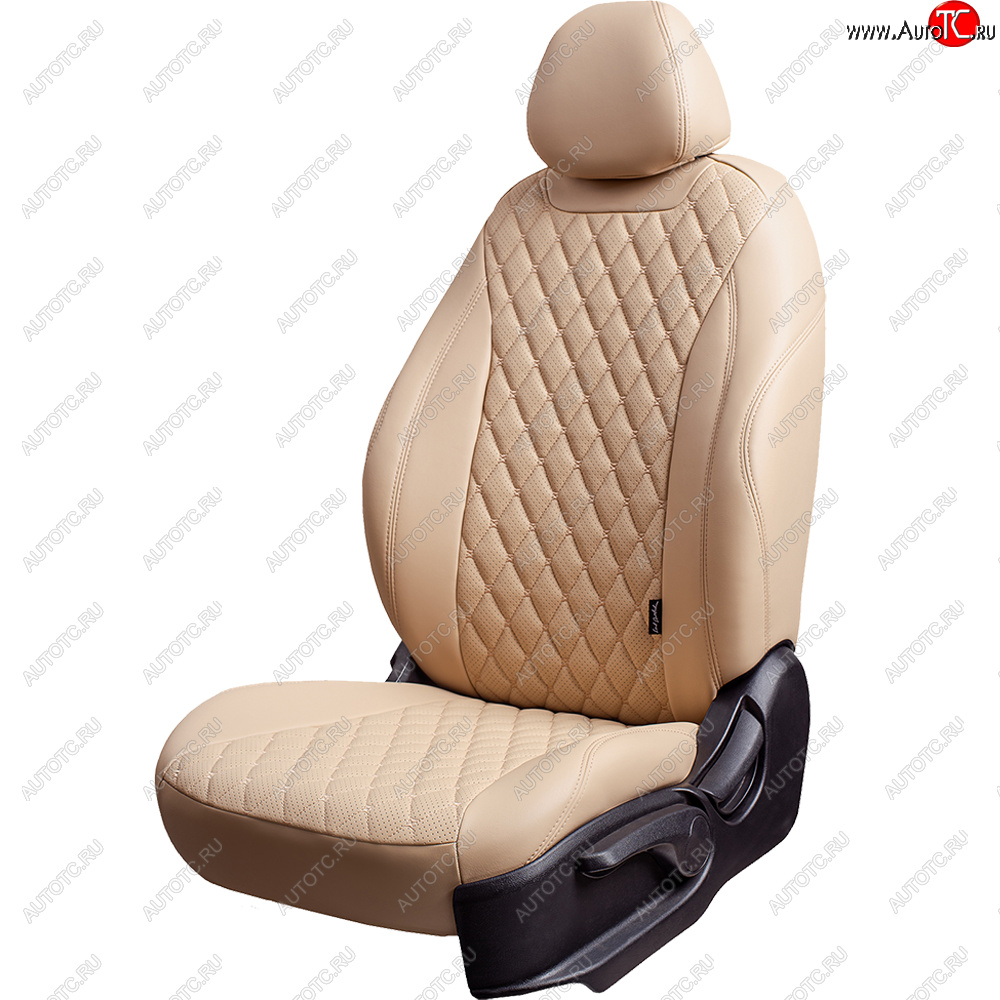 19 649 р. Чехлы для сидений Lord Autofashion Байрон (экокожа, 60/40, 3 Г-образных подголовника)  Renault Kaptur (2016-2020) дорестайлинг (Бежевый, вставка бежевая, строчка бежевая)  с доставкой в г. Керчь