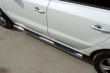 24 549 р. Защита порогов с пластиковыми вставками для ног из круглой трубы диаметром 76 мм SLITKOFF v3  Renault Koleos ( 1) (2007-2016) Phase 1, Phase 2, Phase 3  с доставкой в г. Керчь. Увеличить фотографию 3