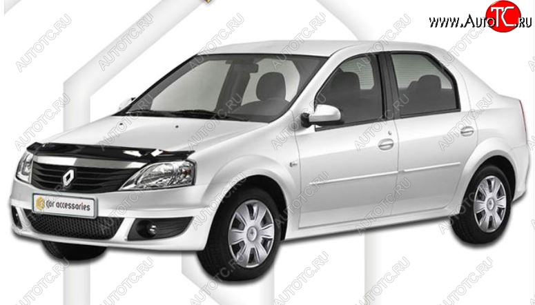 2 099 р. Дефлектор капота CA-Plastic Renault Logan 1 рестайлинг (2010-2016) (Classic черный, Без надписи)  с доставкой в г. Керчь