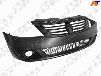 Передний бампер SAT (под ПТФ, с решёткой) Renault Logan  1 (2010-2016) рестайлинг